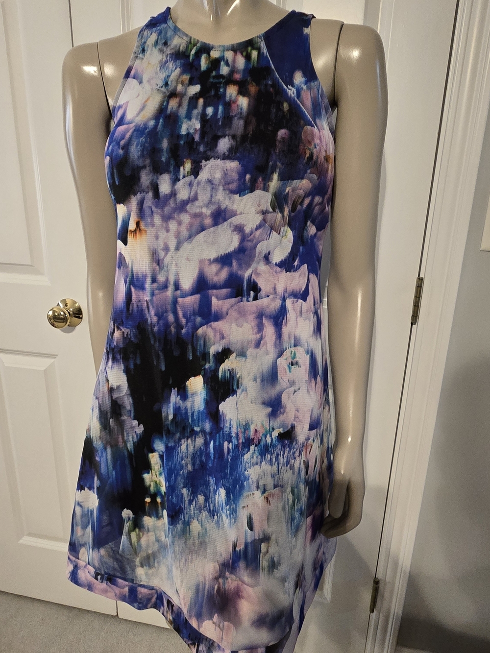 Abstract Blue & Purple Sleeveless Mini Dress